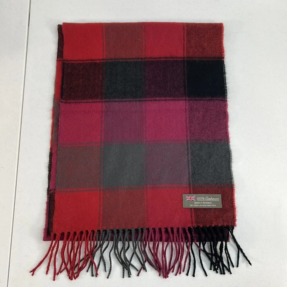Scarf 100% Cashmere‎ Multi Plaid Fringe Trim Classic Scotland Luxurious One Size